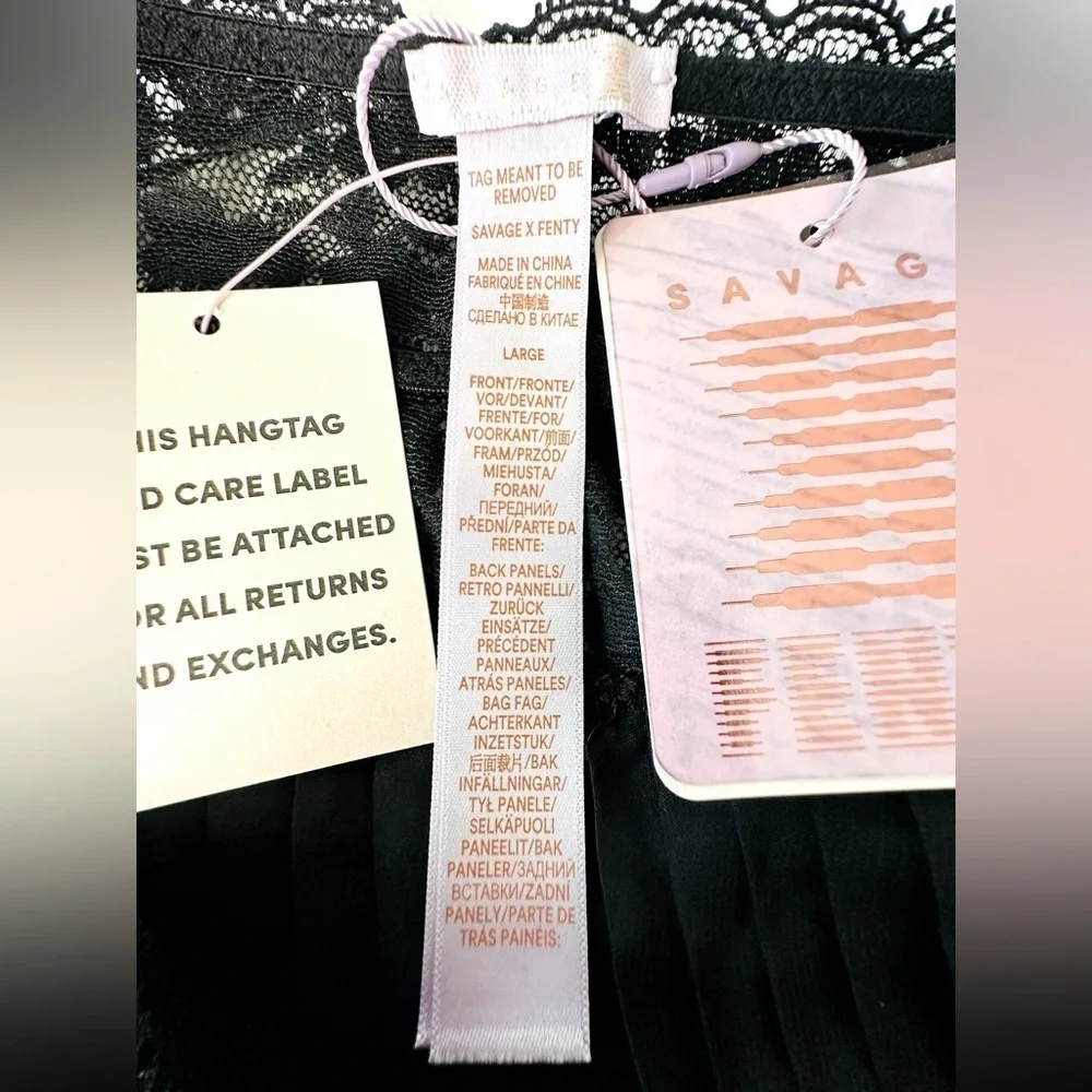 Savage X FENTY Black Lace Baby Doll Lingerie Size Large